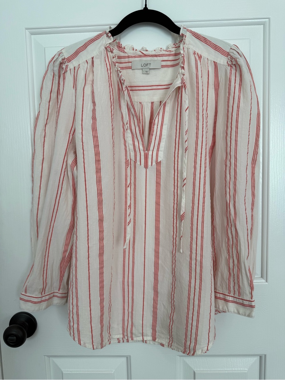LOFT Cream Tunic with Red Stripes